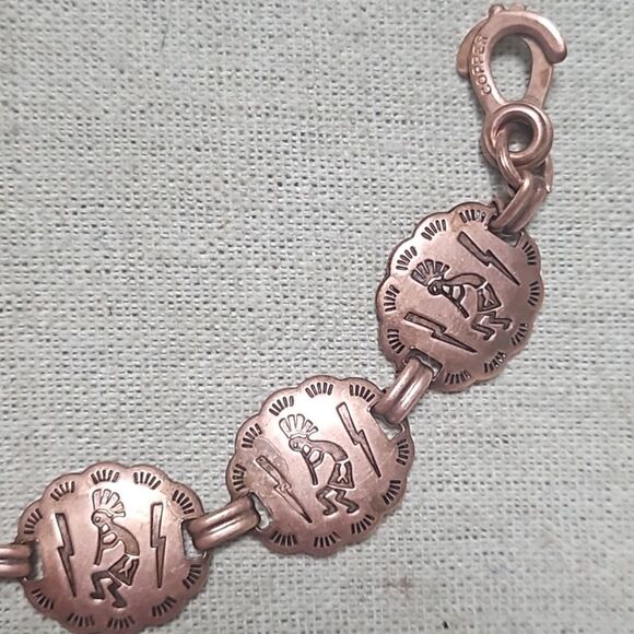 Vintage Copper Kokopelli Lightning Concho Signed Y2K Link Bracelet - Picture 4 of 10